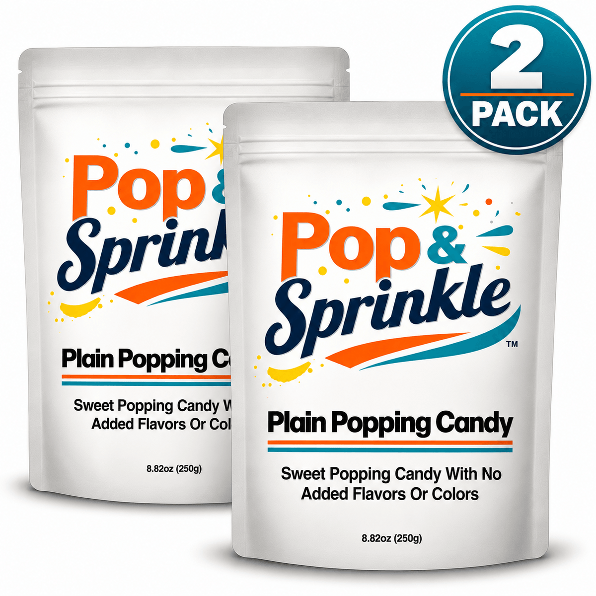 Pop & Sprinkle Plain Popping Candy – 2 Pack | Unflavored Popping Candy, No Added Flavors or Colors | 8.82 oz Bags (250g Each)