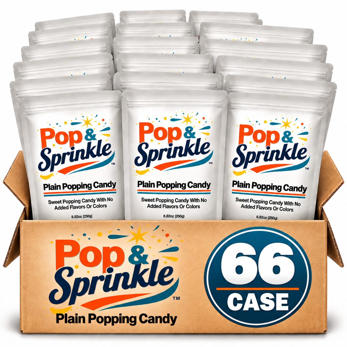 Pop & Sprinkle Plain Popping Candy – 66 Pack Case | Unflavored Popping Candy, No Added Flavors or Colors | 8.82 oz Bags (250g Each)